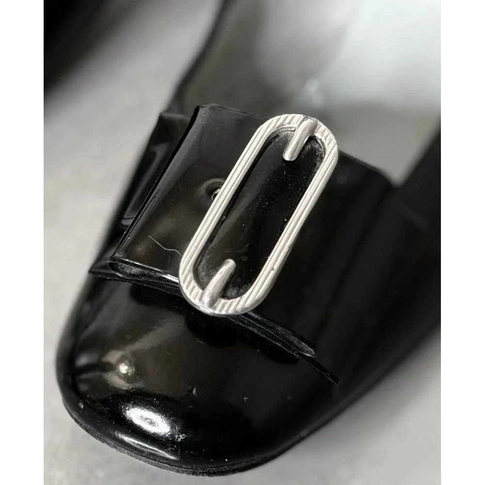 VTG Women's Pump Shoe Black Patent Leather By Charm Step 8M Silver Buckle VGUC